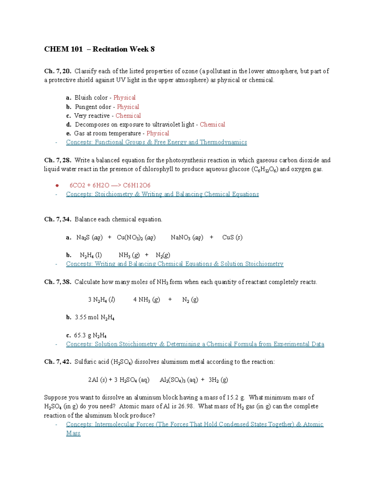 Chem Pre-Recitation Assignment Week 8 - CHEM 101 – Recitation Week 8 Ch ...
