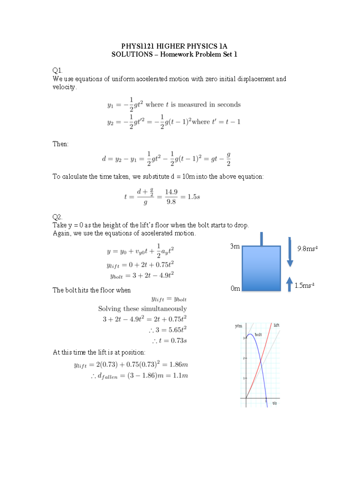 PHYS1121 solutions Tut 1 11 - PHYS1121 HIGHER PHYSICS 1A SOLUTIONS ...