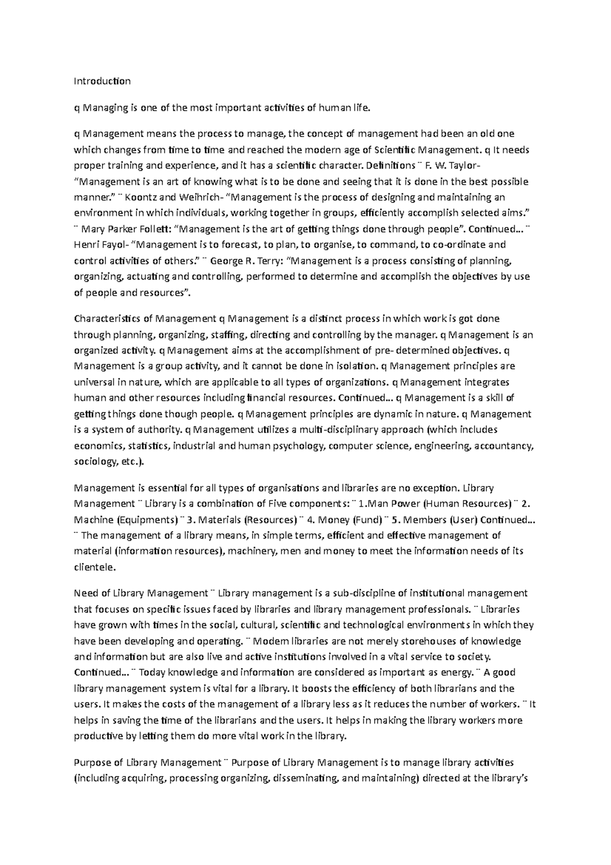 Introduction - q Management means the process to manage, the concept of ...