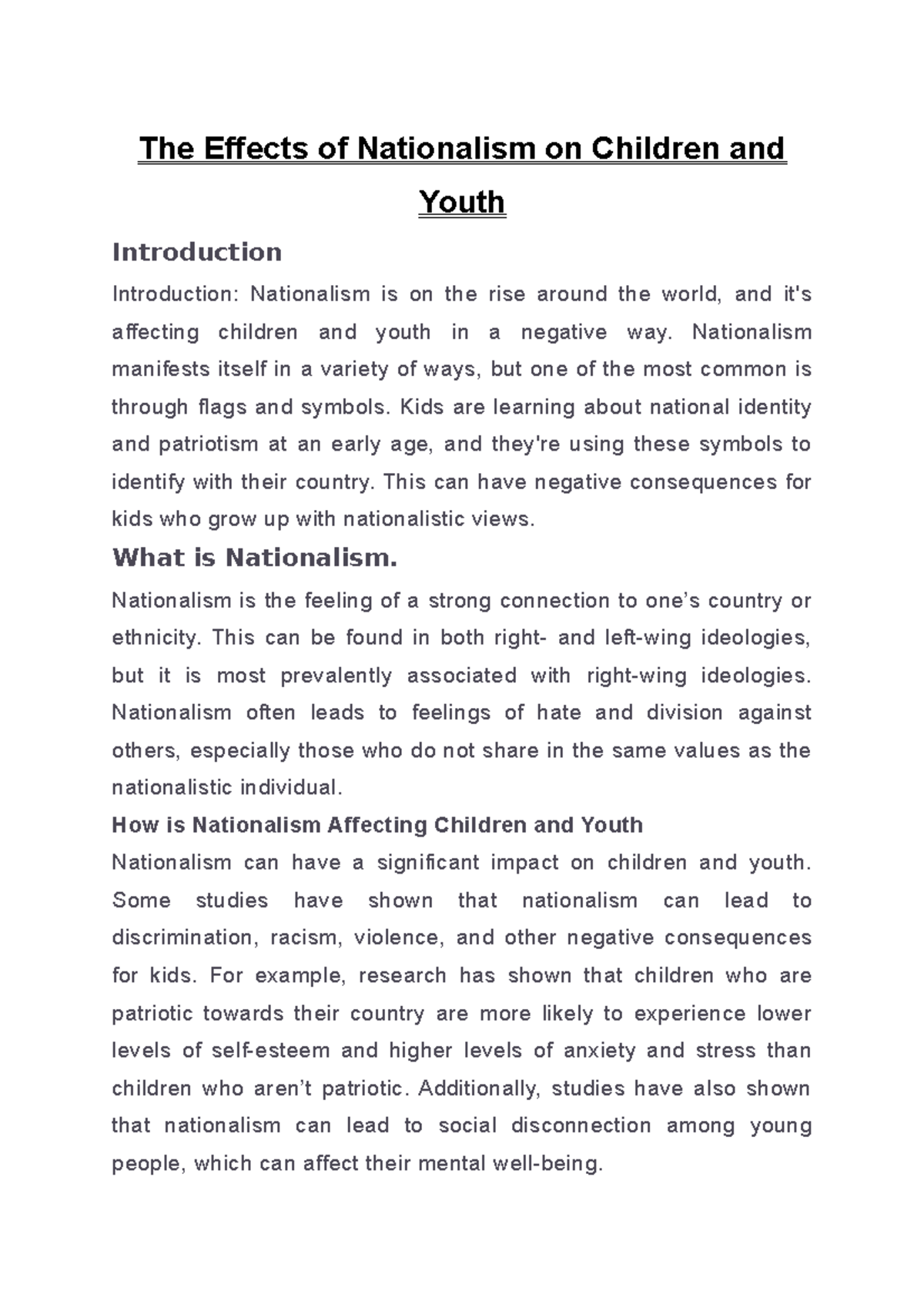 The Effects of Nationalism on Children and Youth The Effects of