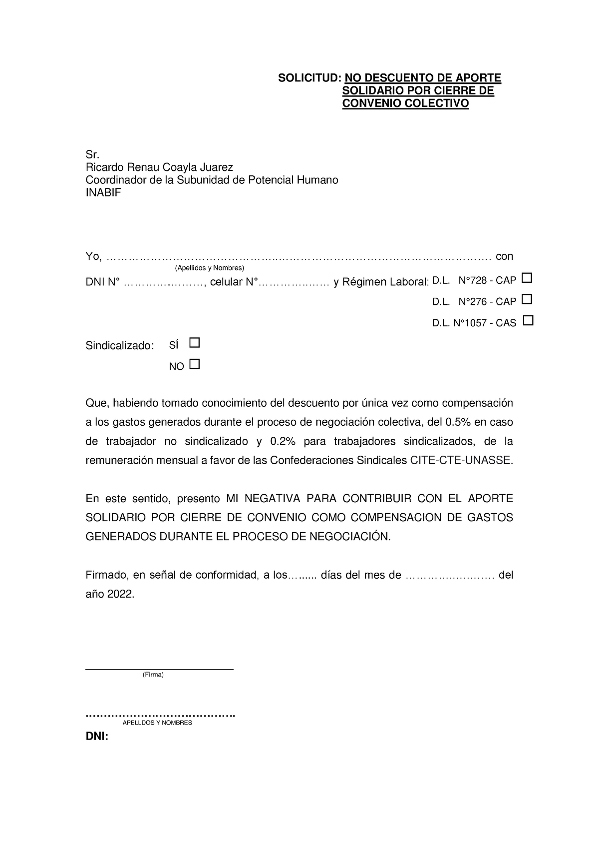 Formulario Solicitud PDF - D. N°728 - CAP D. N°276 - CAP D. N°1057 ...