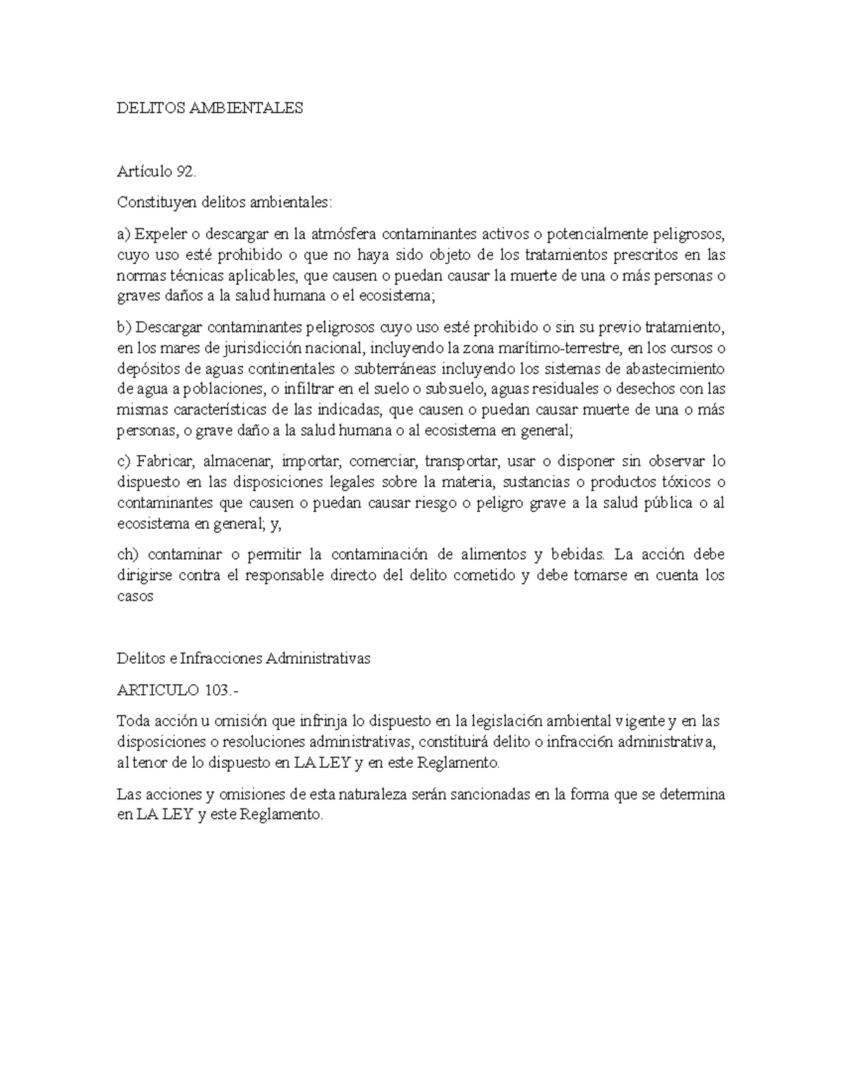 Foro 10 ambiental - DELITOS AMBIENTALES Artículo 92. Constituyen ...