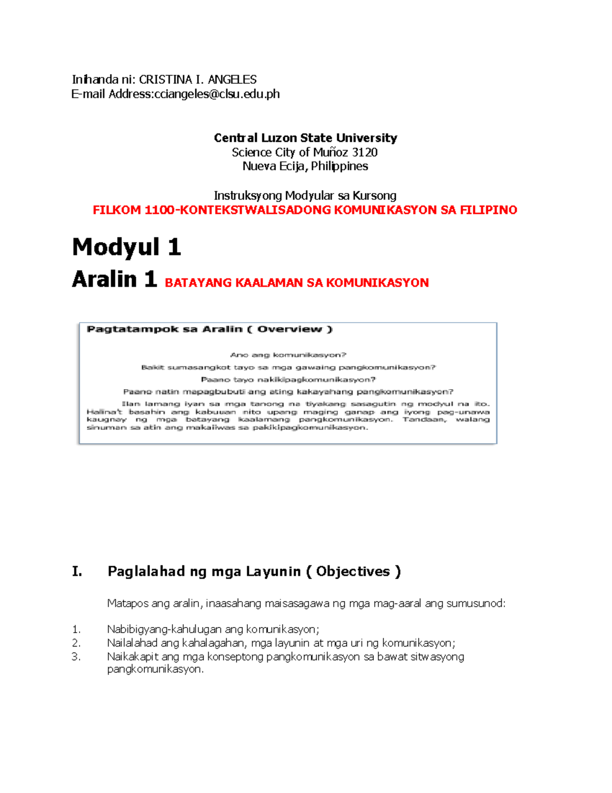 Filkom 1100 Kontekstwalisadong Komunikasyon Sa Filipino Modyul 1 Studocu