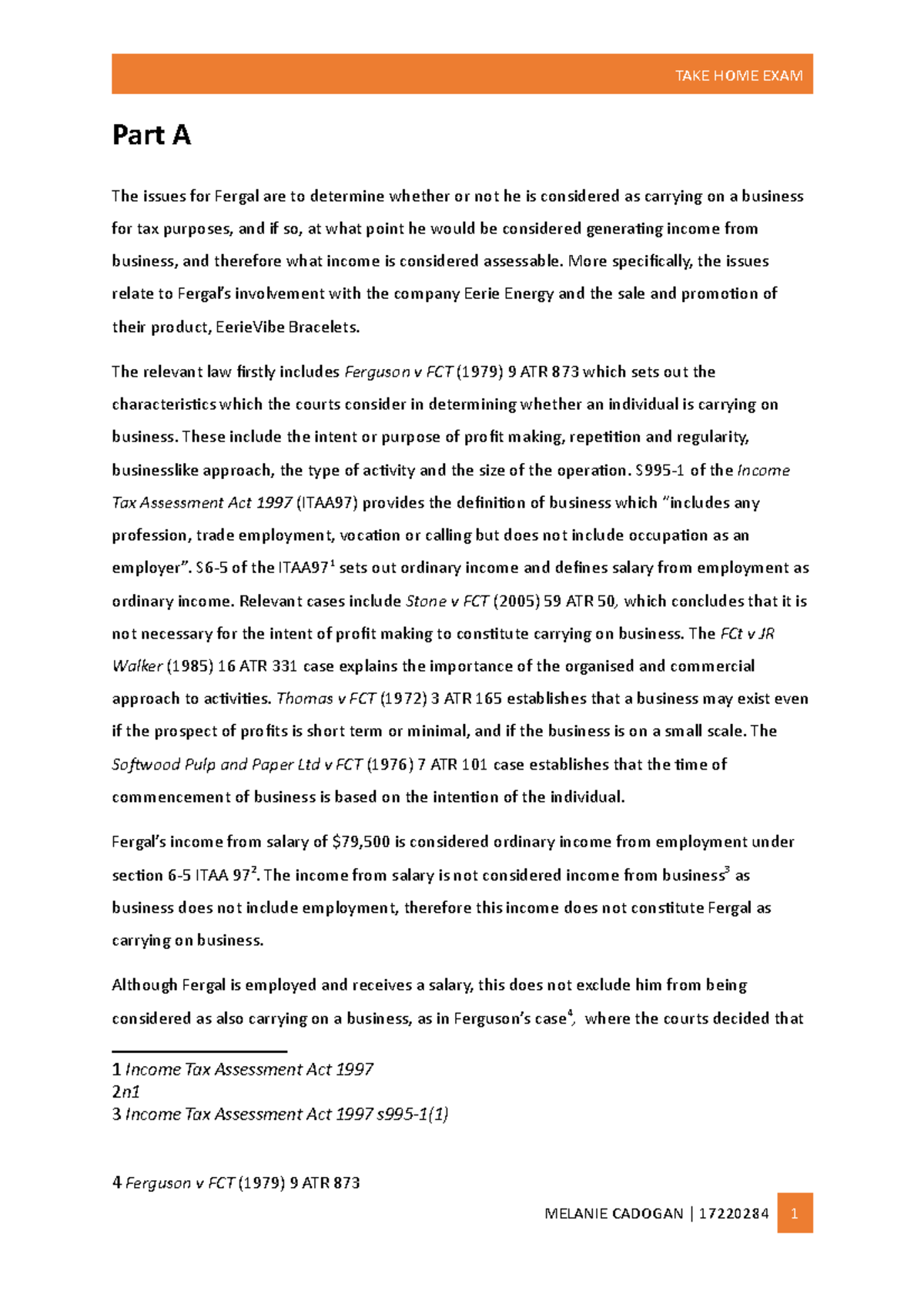 Tax Law Take Home Exam 200187 Taxation Law Uws Studocu