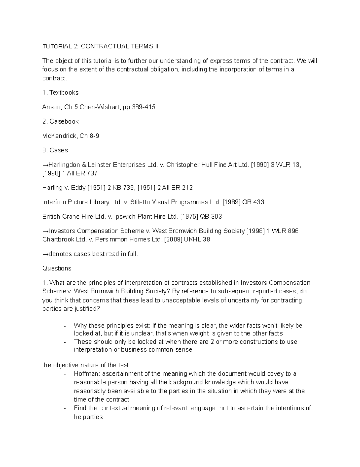 tutorial 2 notes - contract part 2 - TUTORIAL 2: CONTRACTUAL TERMS II ...