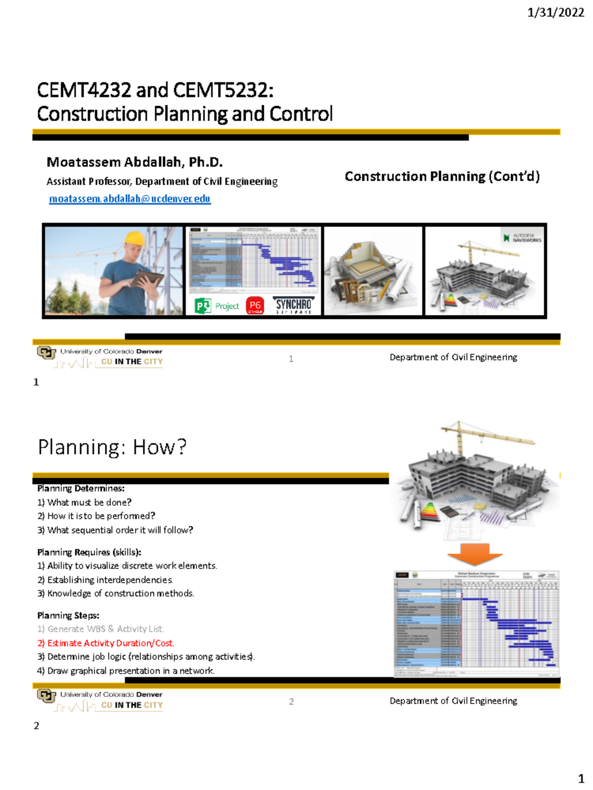 Construction Planning and Control - Construction Planning 1 ...