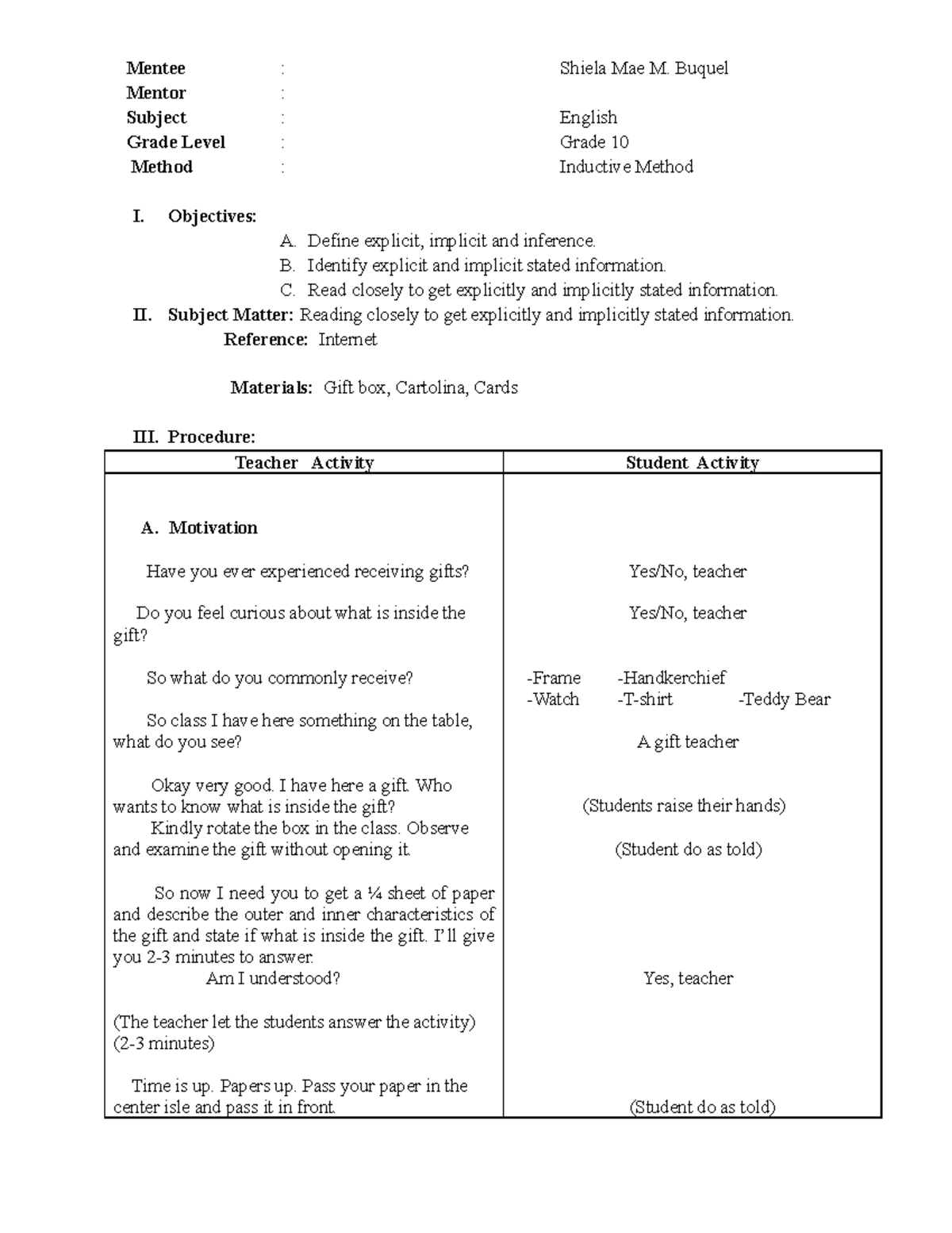 Inductive Reasoning Lesson Plan