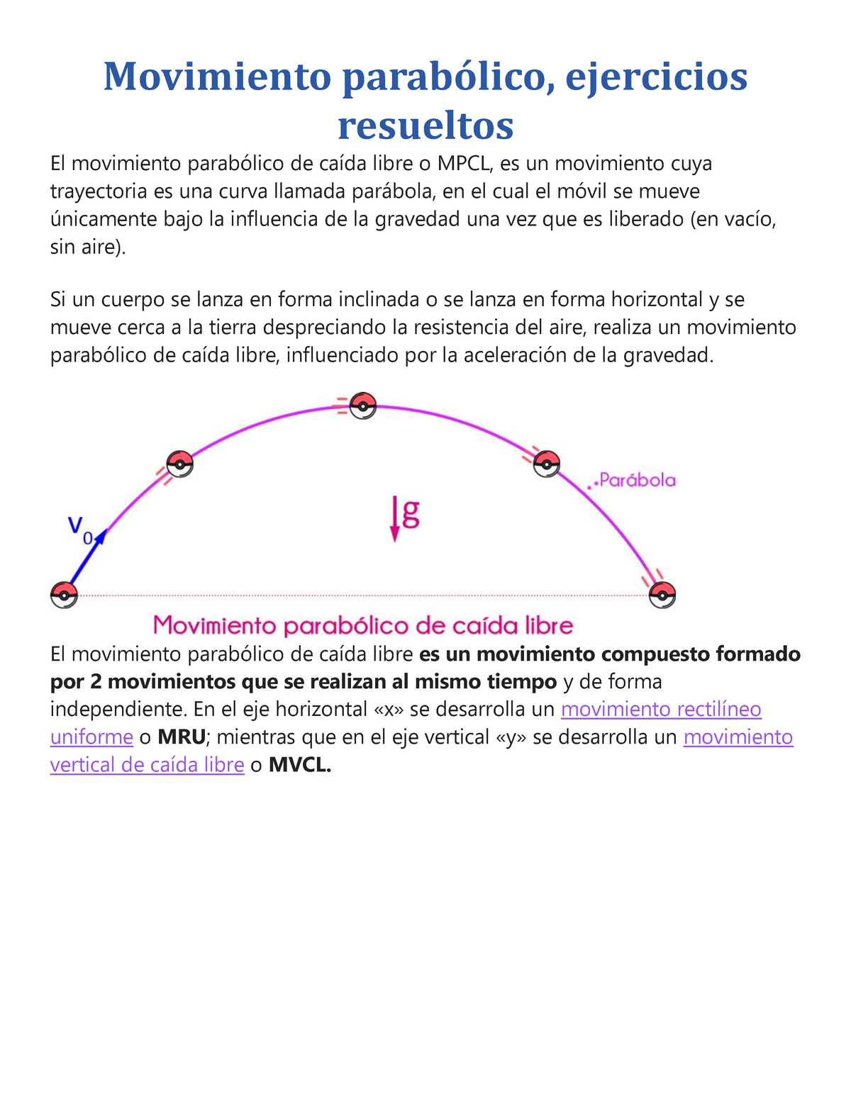 Movimiento Parabólico - Movimiento ParabÛlico, Ejercicios Resueltos El ...