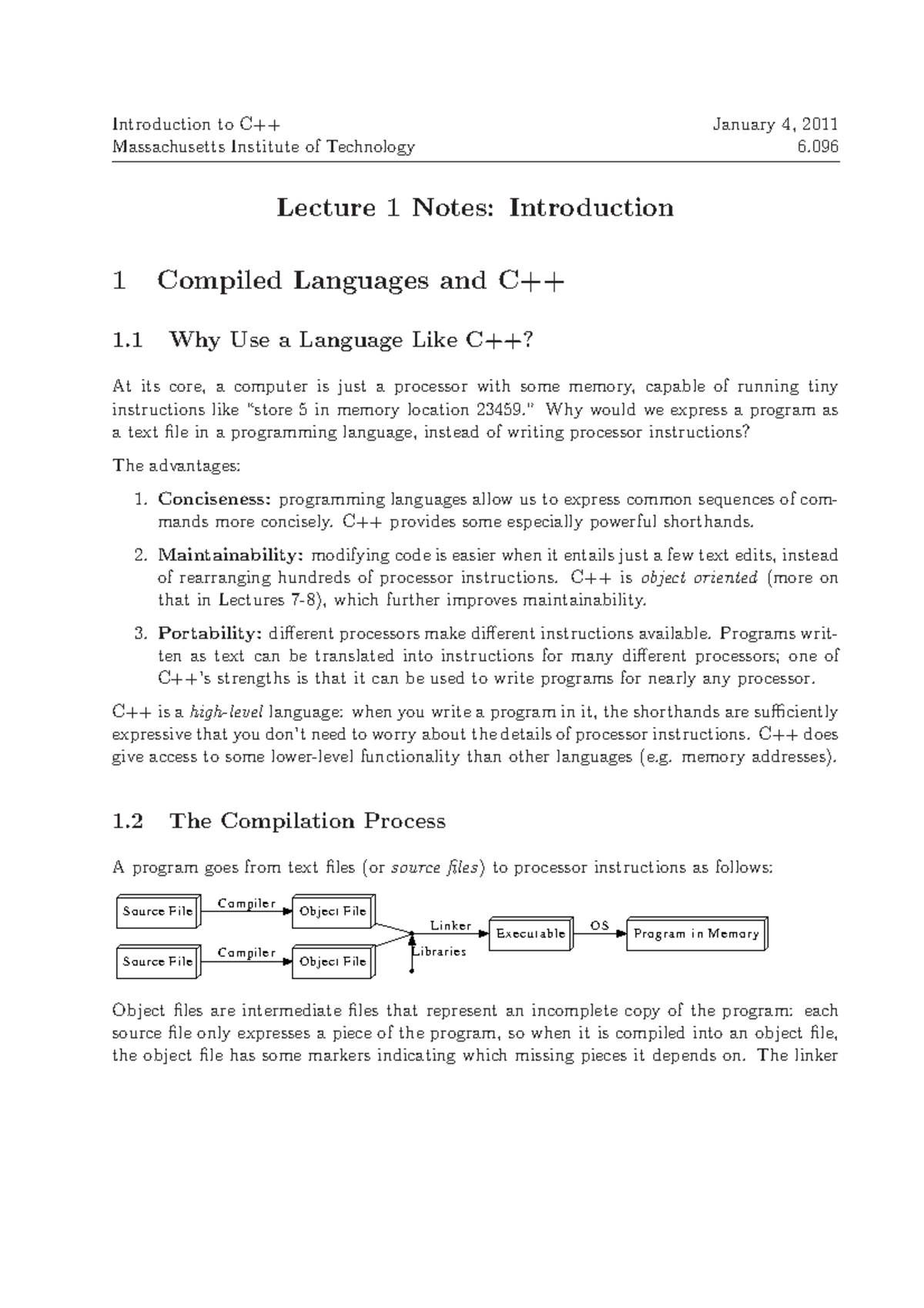 1 - notes - 6. Introduction to C++ January 4, 2011 Massachusetts ...