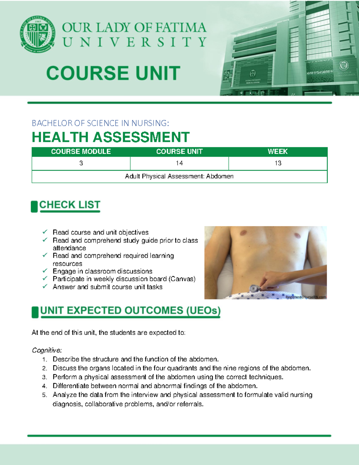 CM3 - CU14 Assessment OF Abdomen - BACHELOR OF SCIENCE IN NURSING ...