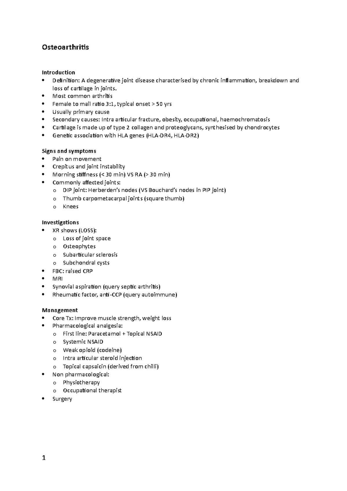 Osteoarthritis - Lecture notes 2.13 - Osteoarthritis Introduction ...