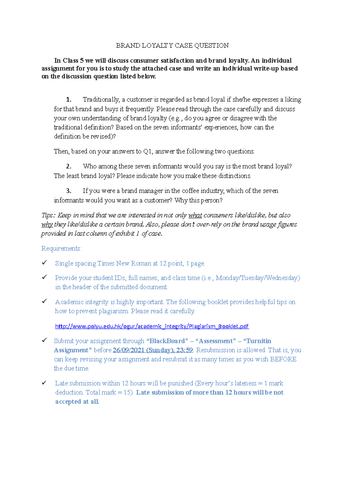 Brand Loyalty CASE Question Fall2021 - BRAND LOYALTY CASE QUESTION In ...