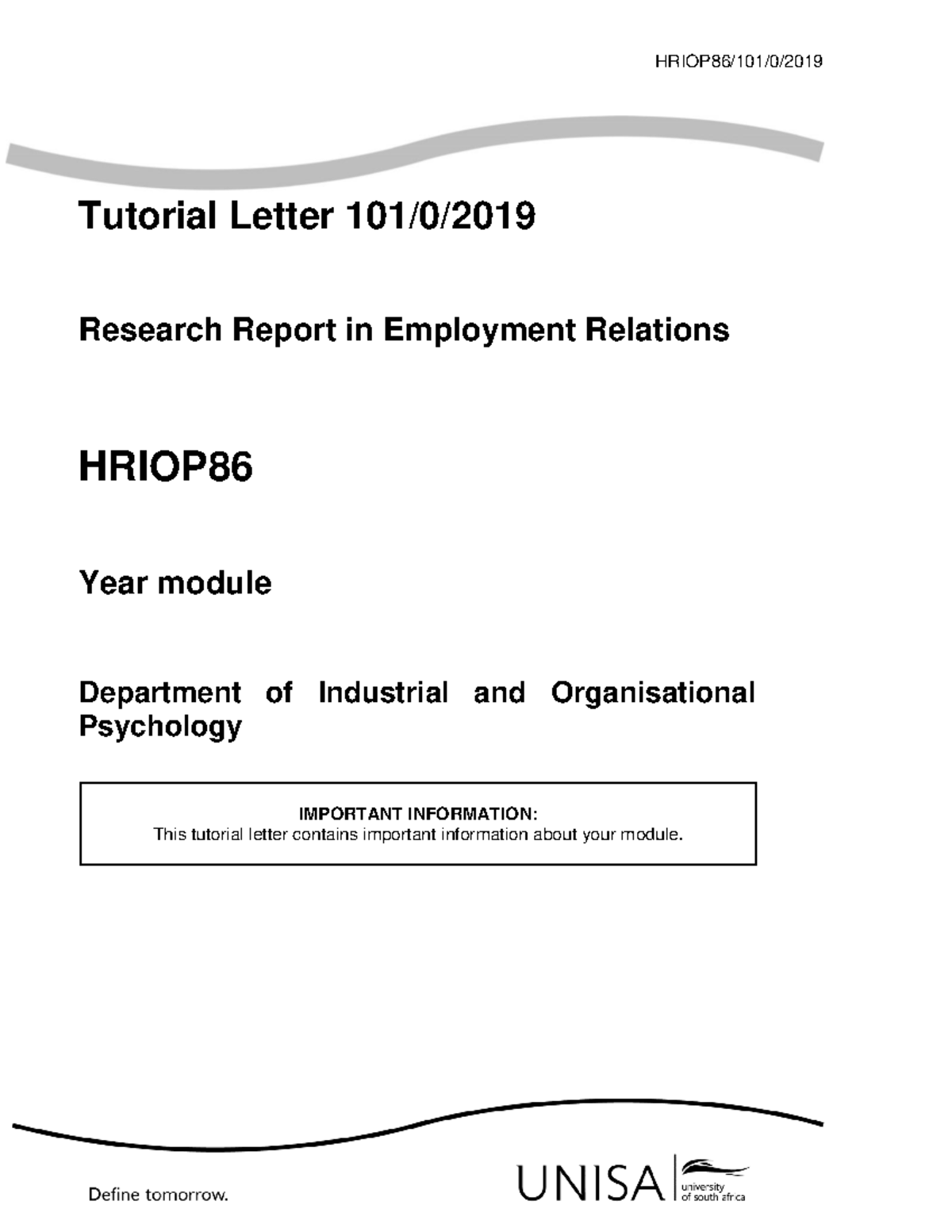 101 2019 0 B - Tutorial Letter For 2019 With Module Details, Assignment ...