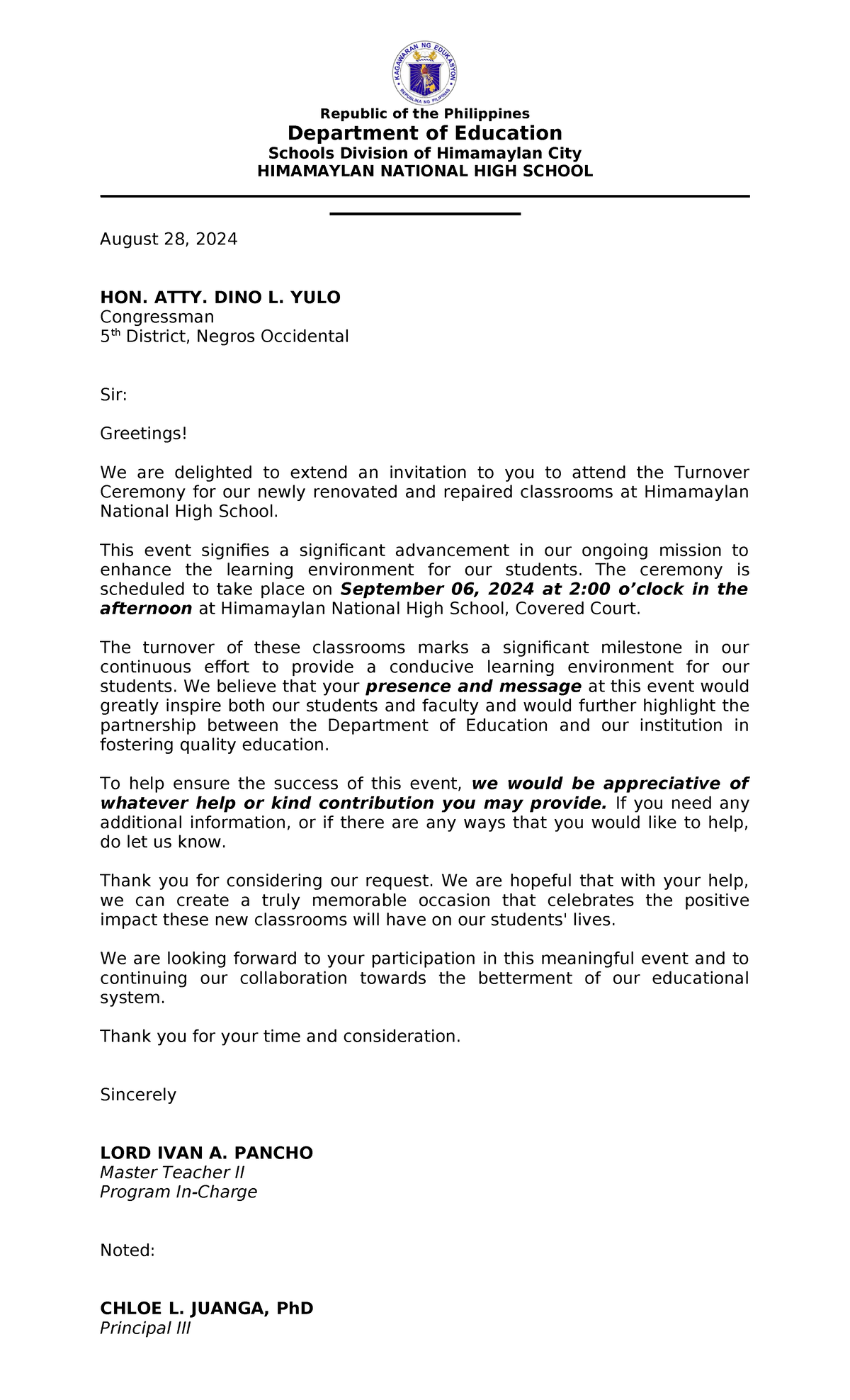 Letter EDI WOW - Notes - Department of Education Schools Division of ...