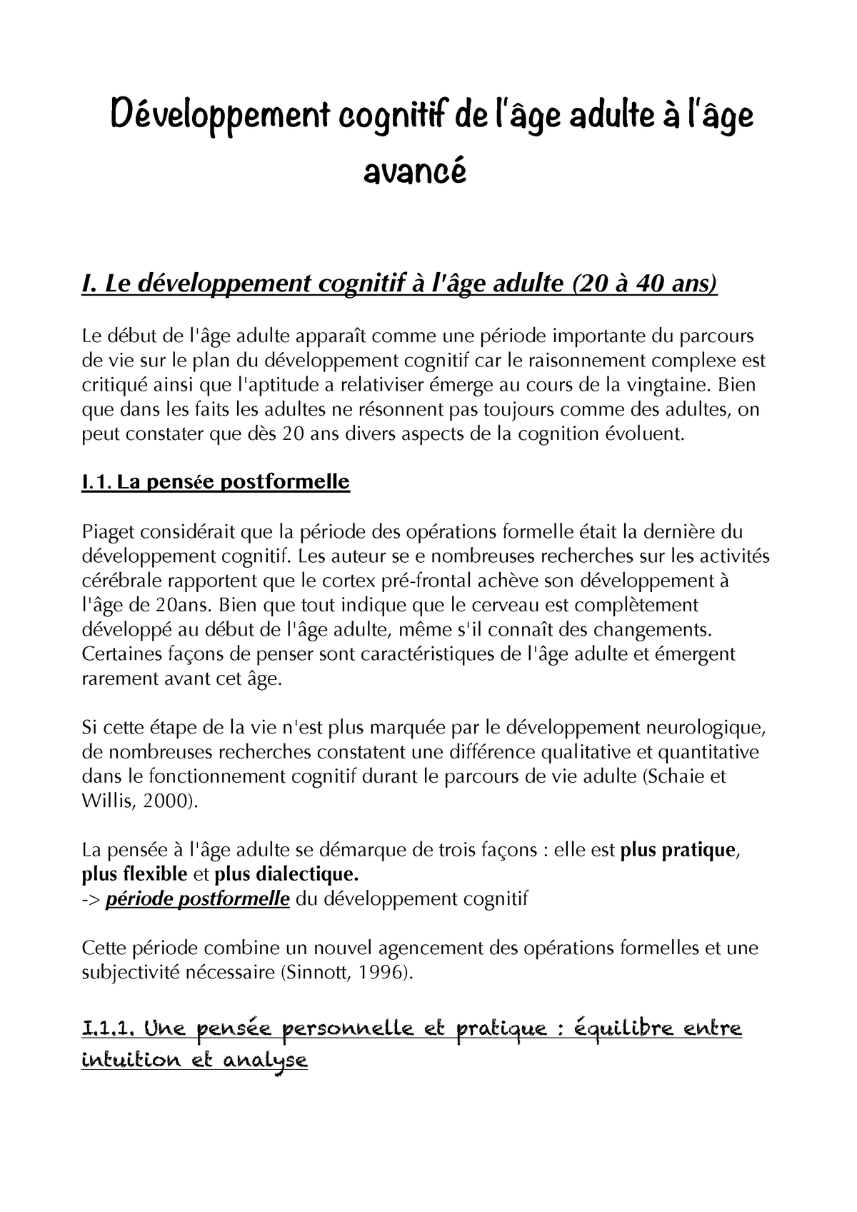 Psychologie du d veloppement D veloppement cognitif de l ge