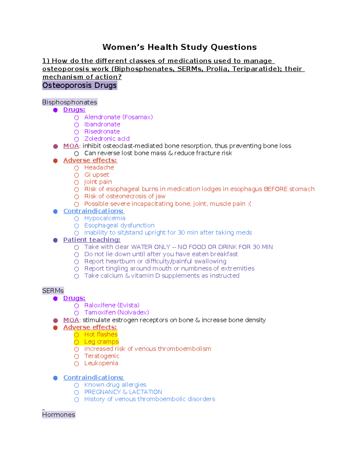 Women'S Health Study Questions (Exam 4) - Women’s Health Study ...