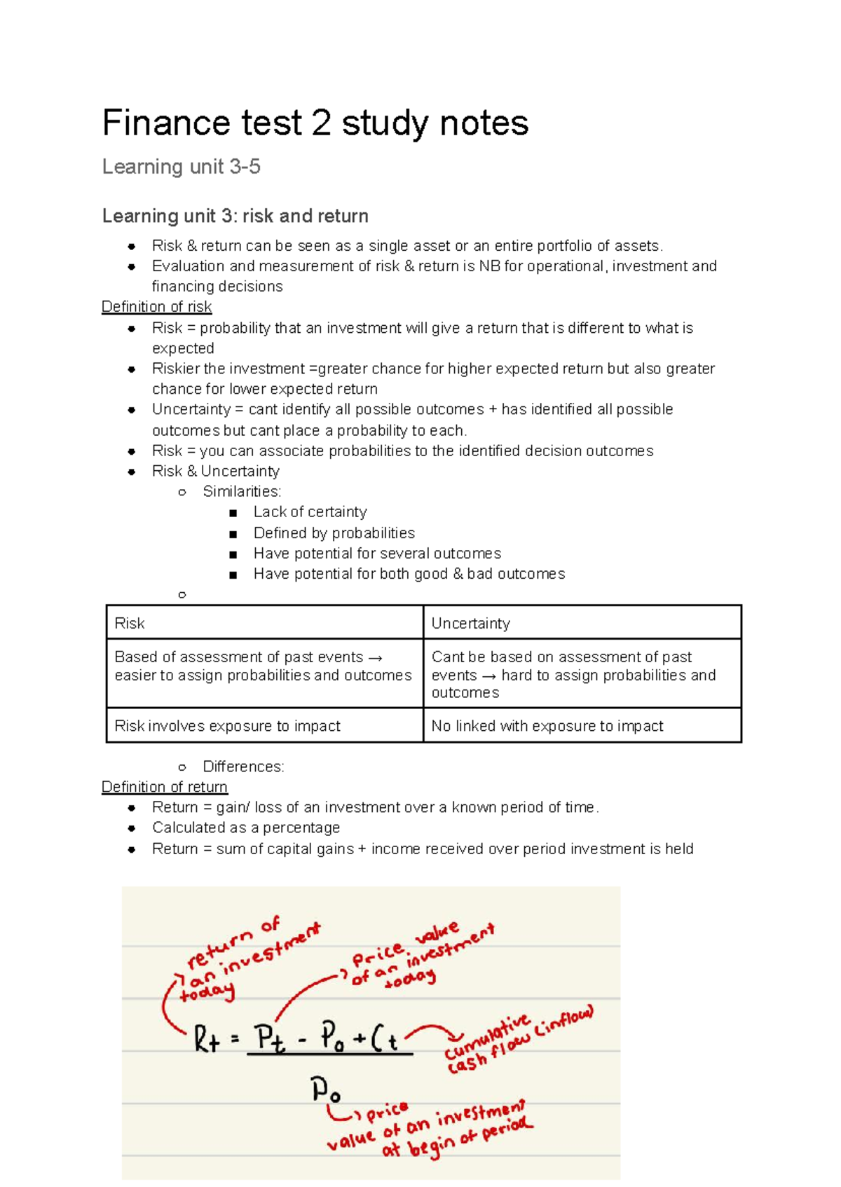 financial management 3A study notes - Finance test 2 study notes ...