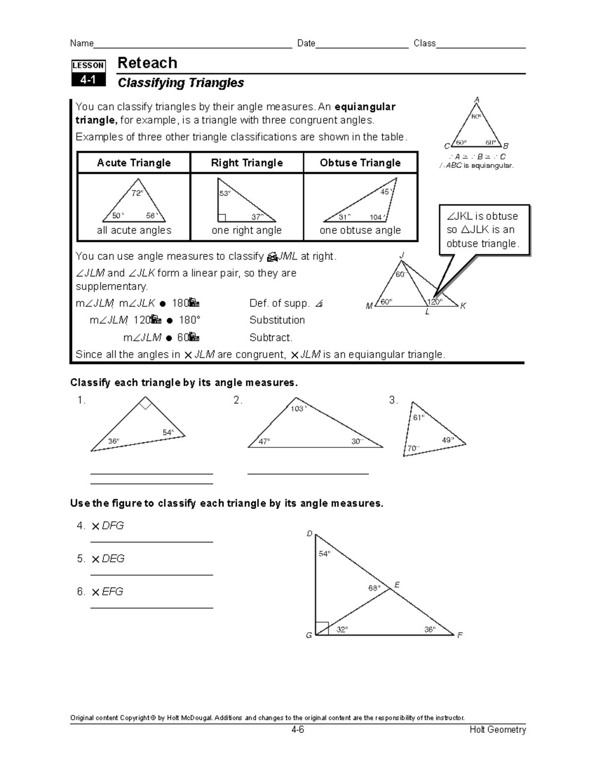 Reteach 4-1 - Practice - Name ...