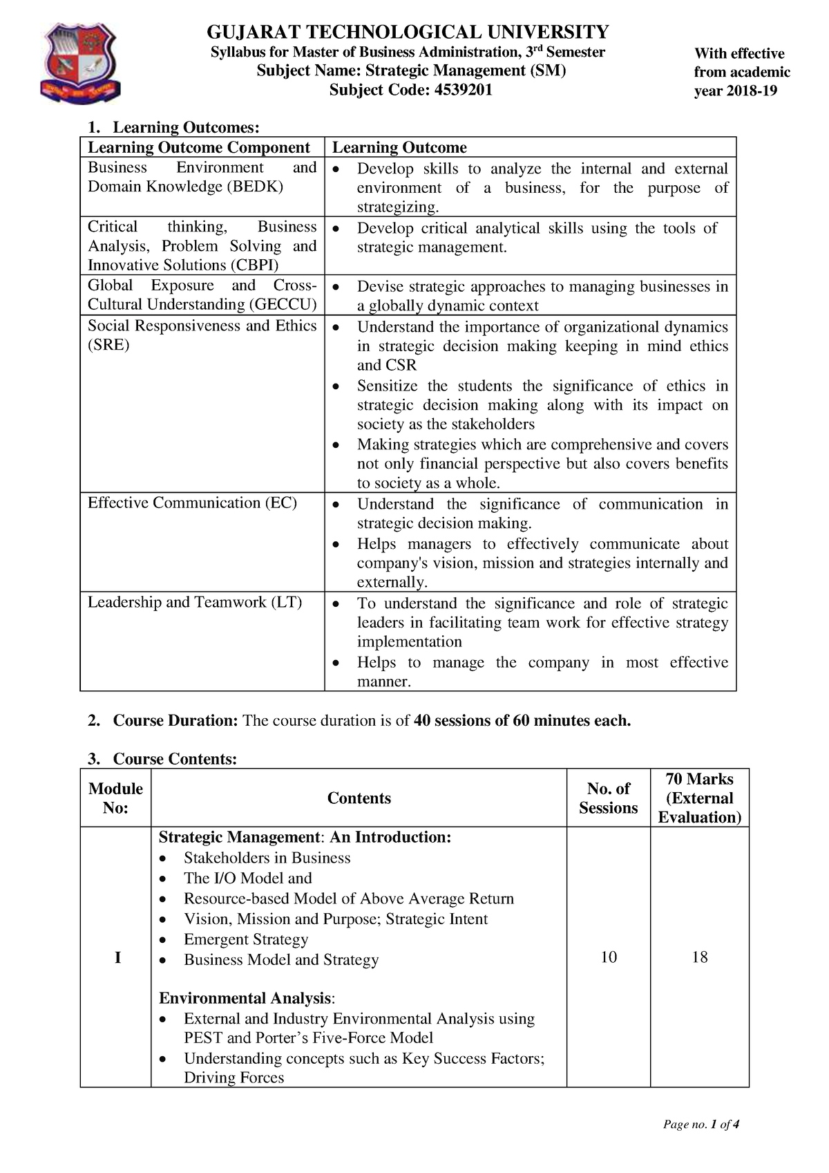 4539201 - GGTU - Syllabus For Master Of Business Administration, 3rd ...