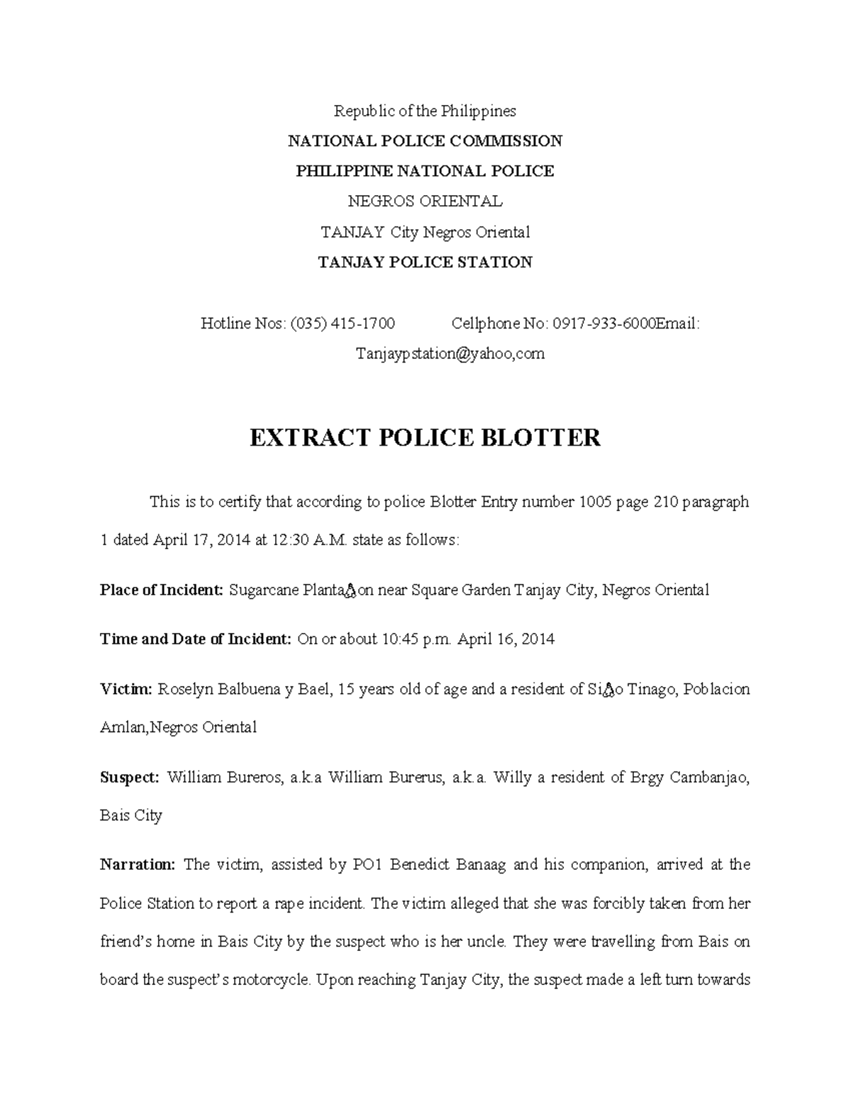 RAPE 052312 - Republic of the Philippines NATIONAL POLICE COMMISSION ...