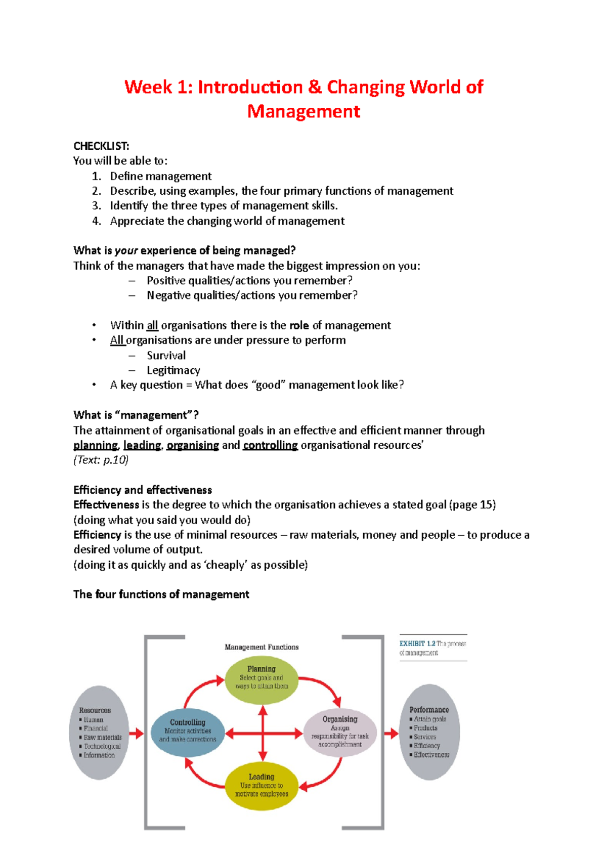MGTS1301 Final Notes - Summary Introduction to Management - Week 1 ...