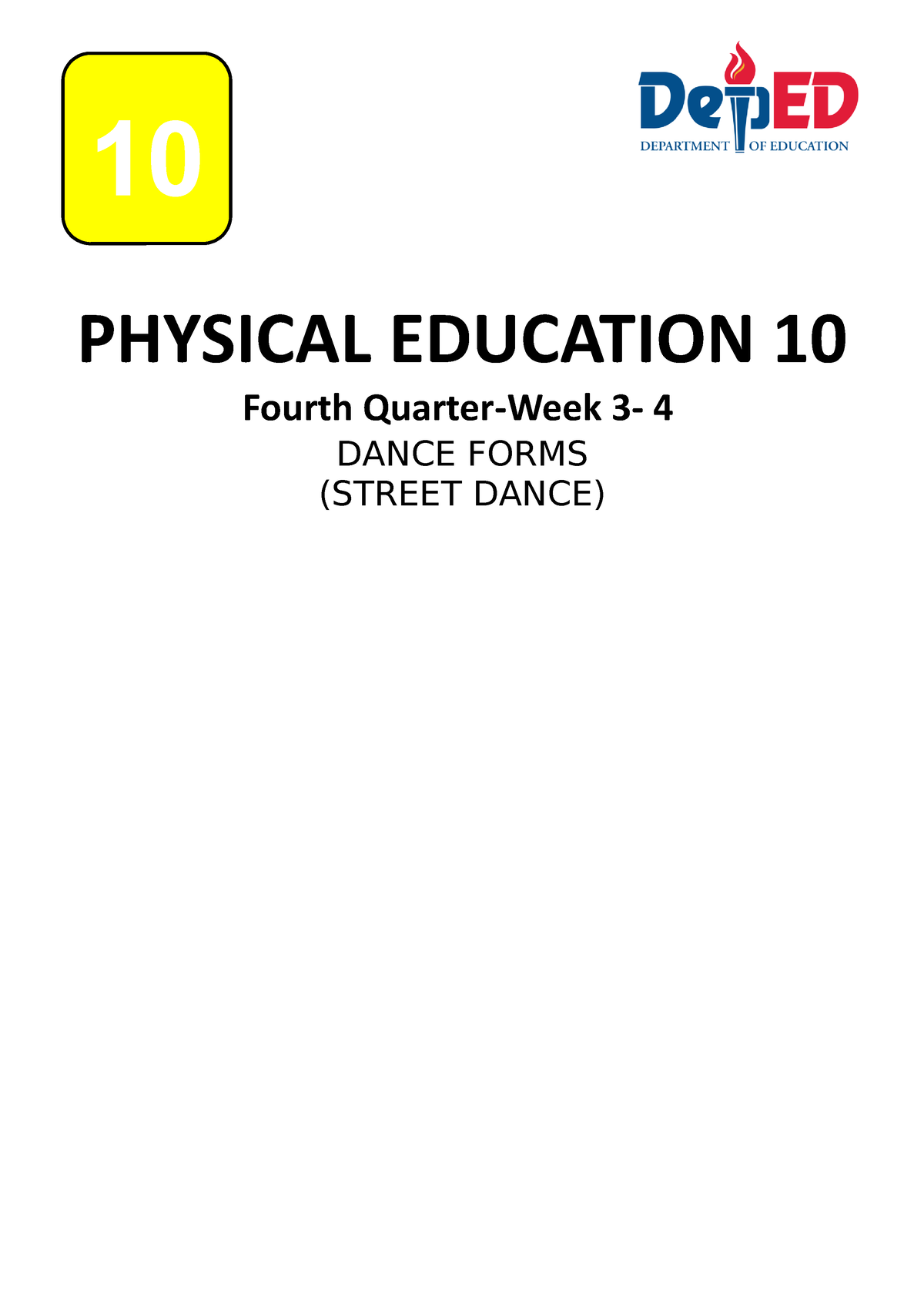 PE10 Q4 WEEK 3 LAS - Learning Activity Sheet - PHYSICAL EDUCATION 10 ...