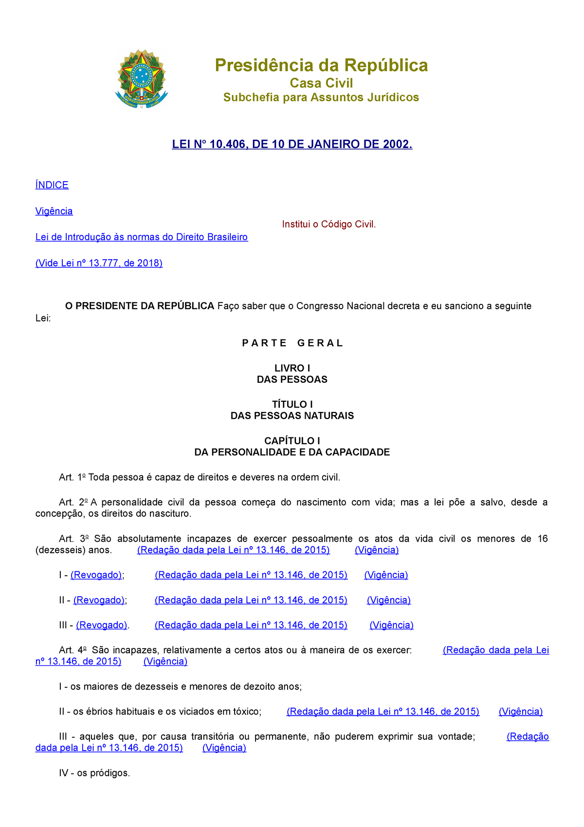 Código Civil Planalto Resumo e peças escritas em sala de aula