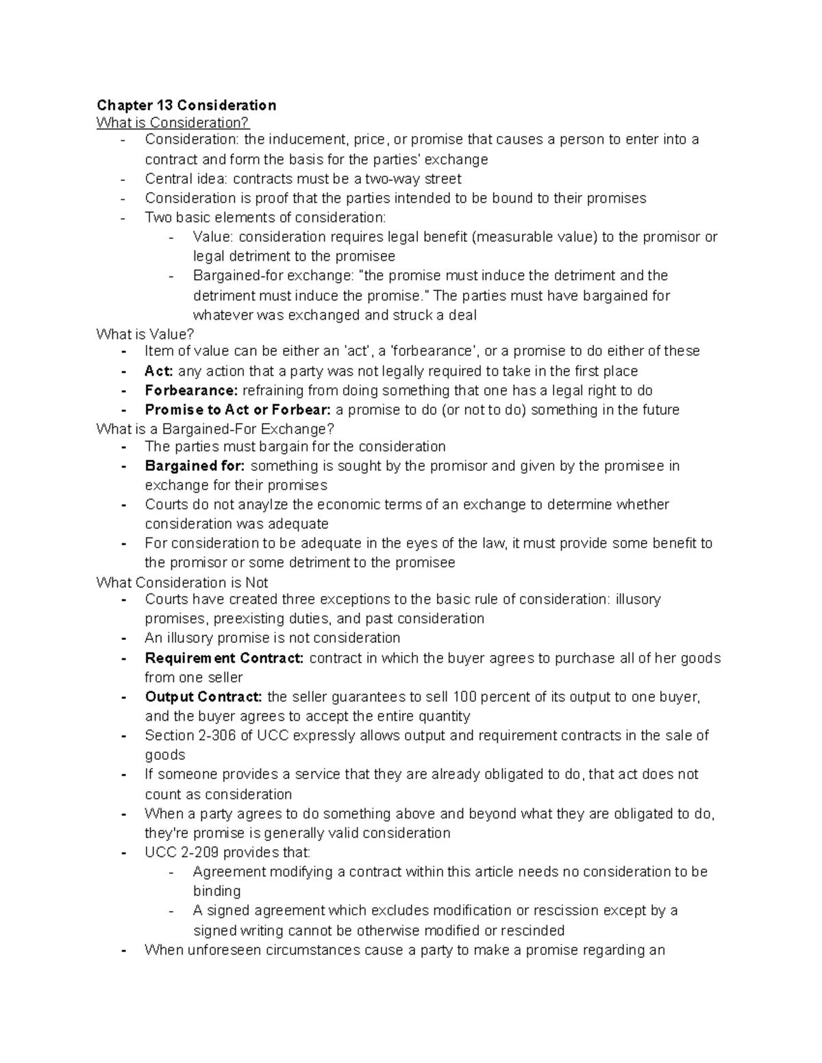 Consideration BUS250 - Chapter 13 Consideration What Is Consideration ...