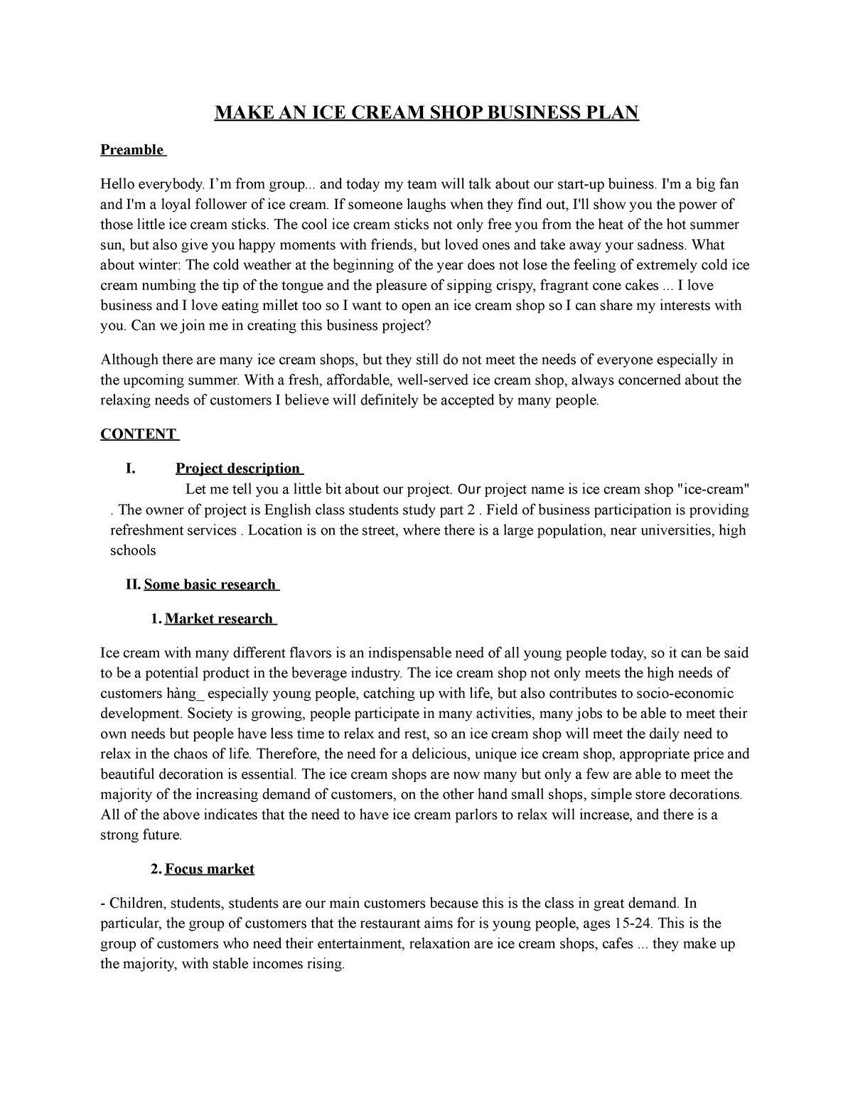 ice making business plan sample pdf