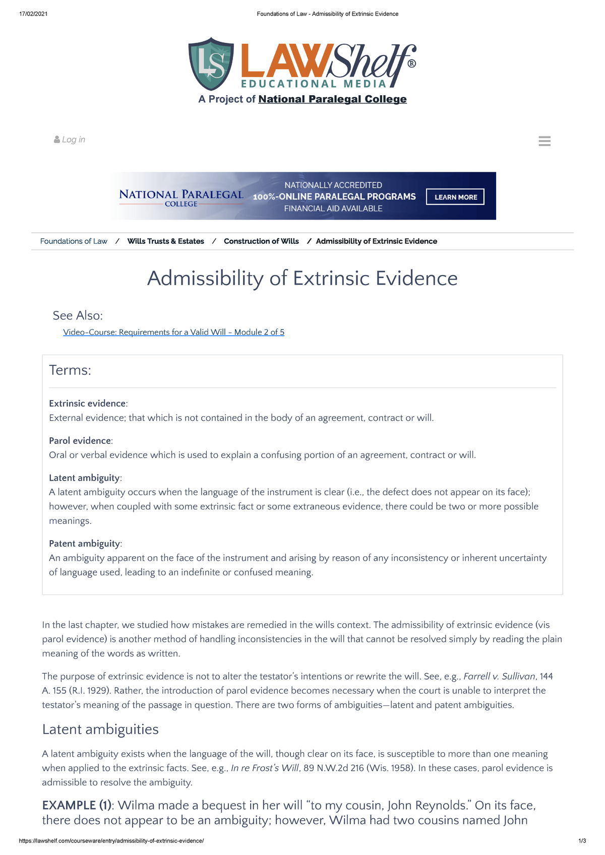 ambiguity practice material - 17/02/2021 Foundations of Law ...