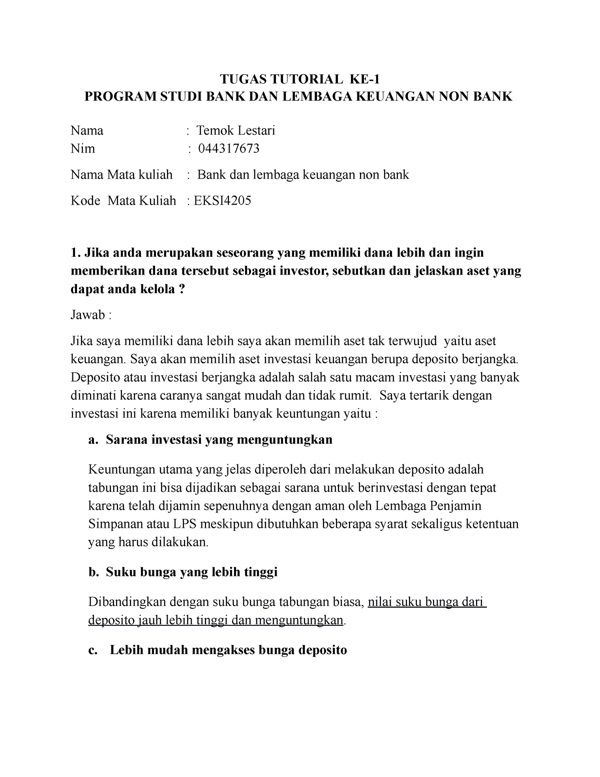 Tugas Tuton 1 Bank Dan Lembaga Keuangan Non Bank - TUGAS TUTORIAL KE- 1 ...