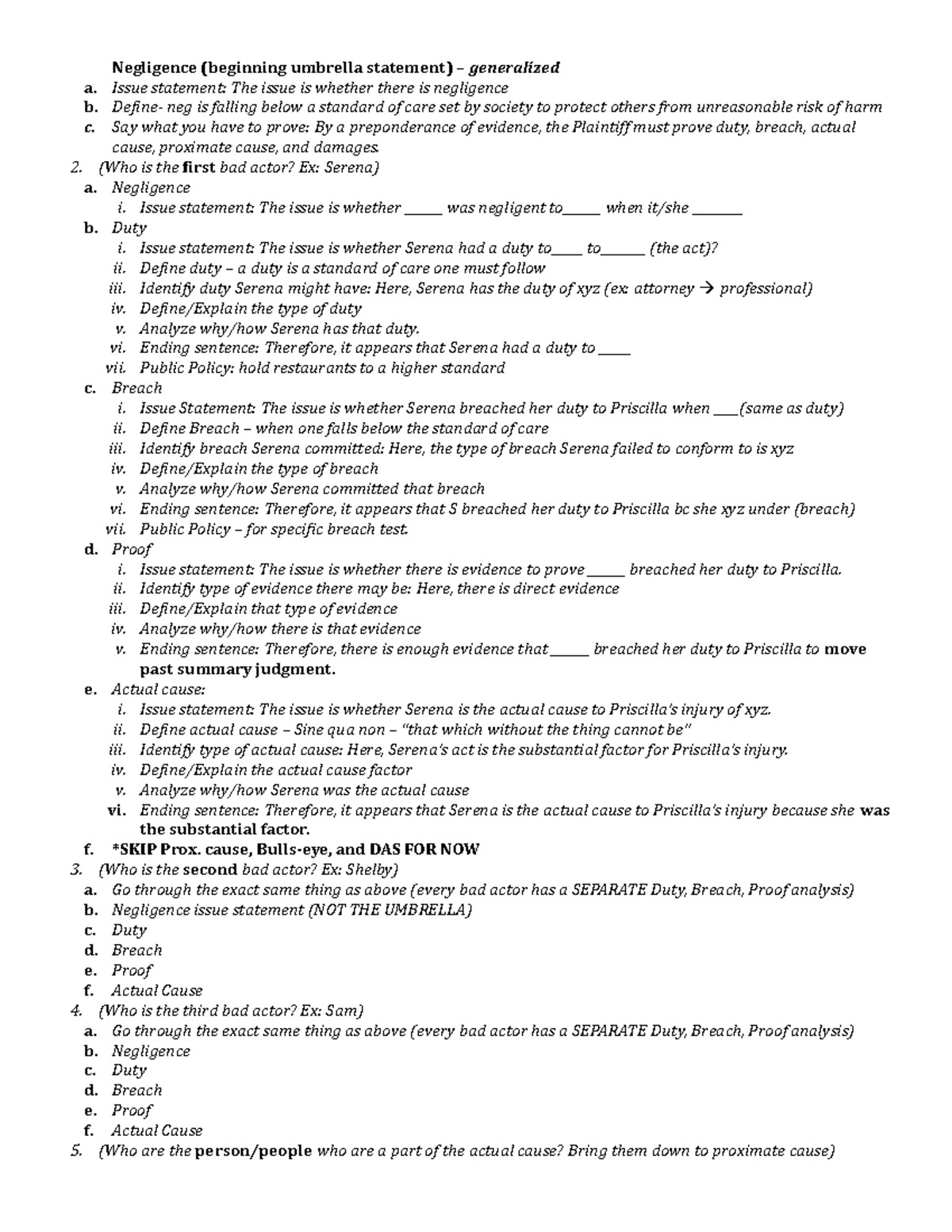 Negligence Template Jjg - Negligence (beginning Umbrella Statement 