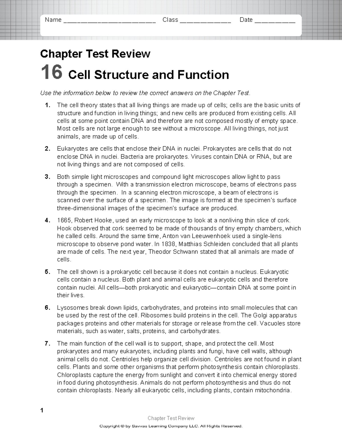 BIO 3CM CH16 Chapter Test Review - Chapter Test Review 16 Cell ...