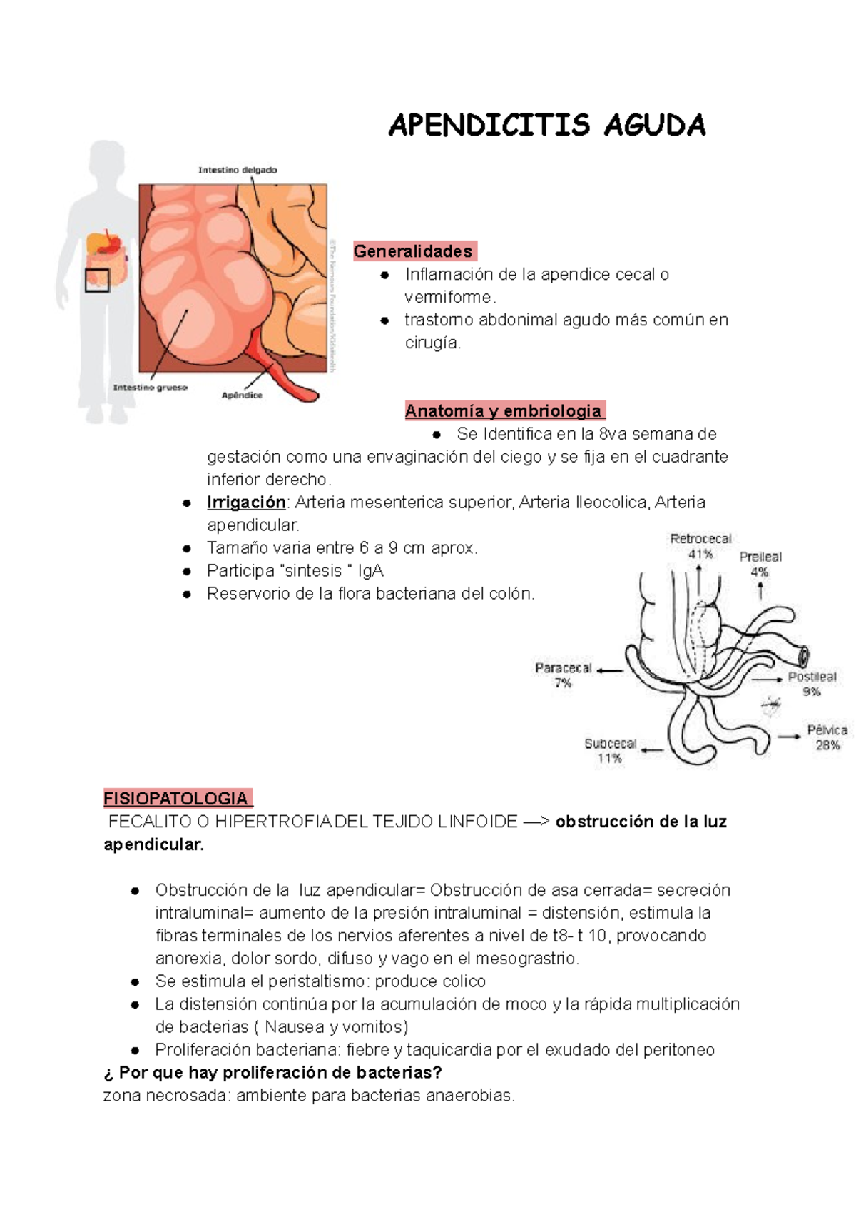 Apuntes Apendicitis - APENDICITIS AGUDA Generalidades Inflamación De La ...