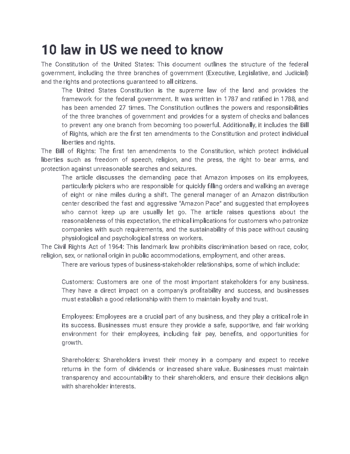 10 law in US we need to know The United States Constitution is the