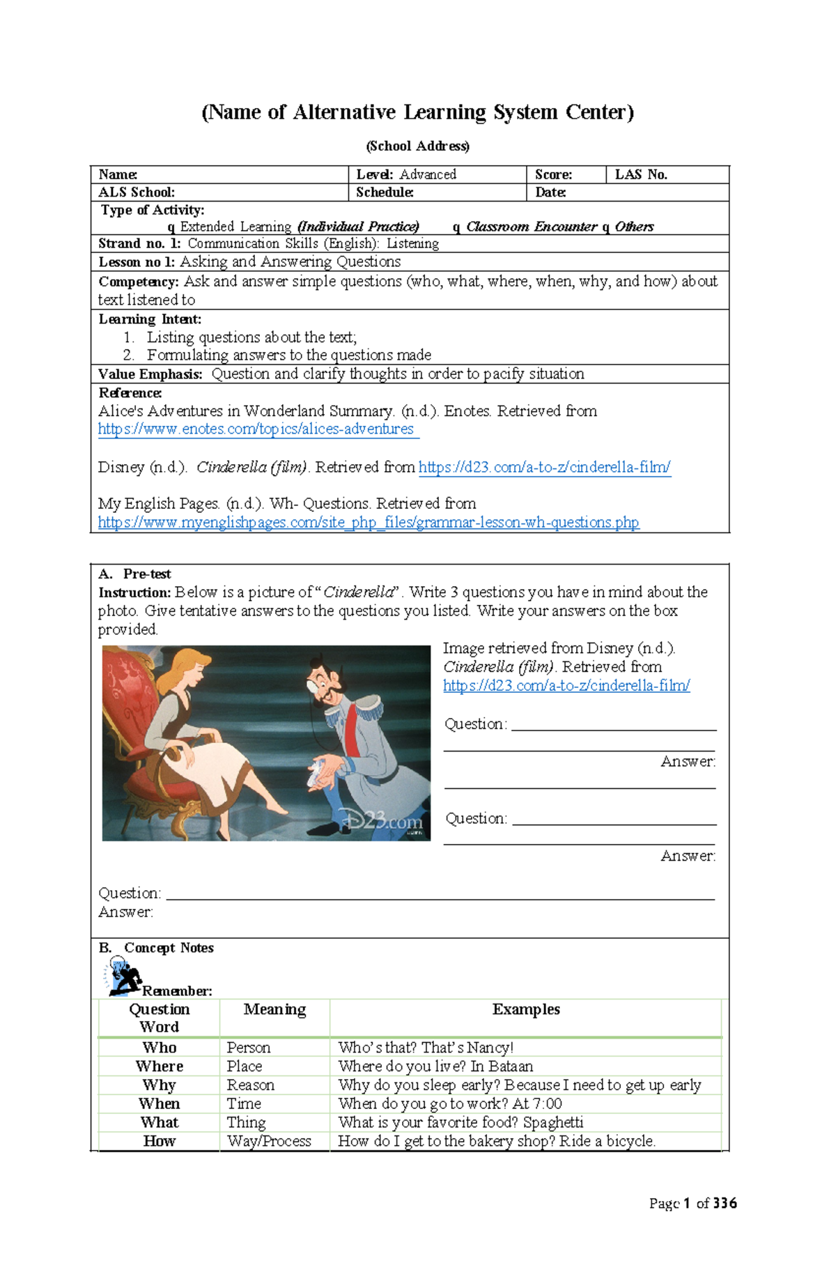 LS1 - AE - 1 Asking and Answering Questions - Page 1 of 336 (Name of ...