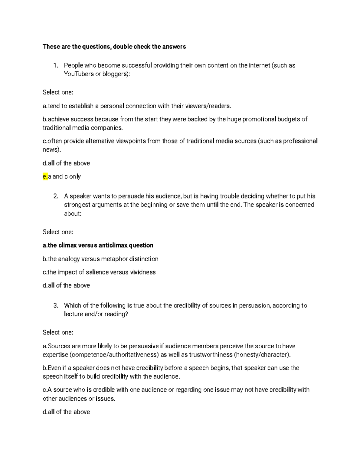 Comm 1 Final Example - These are the questions, double check the ...