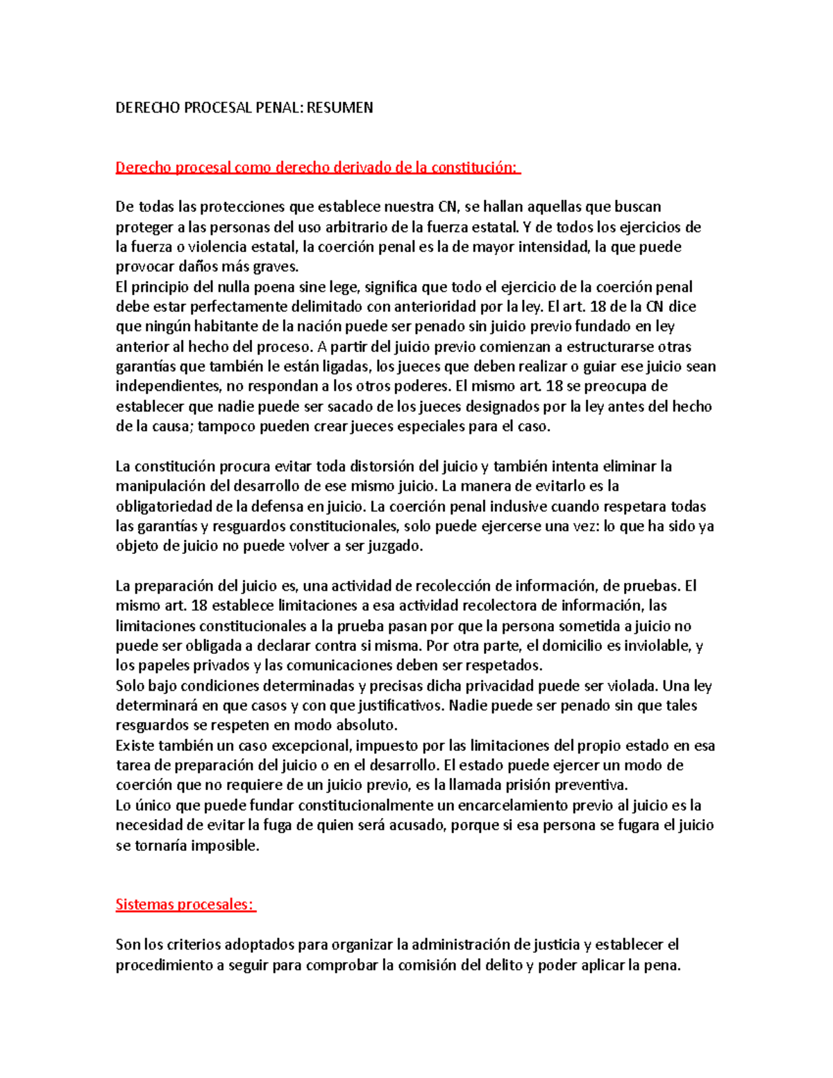 Procesal Penal Resumen - DERECHO PROCESAL PENAL: RESUMEN Derecho ...