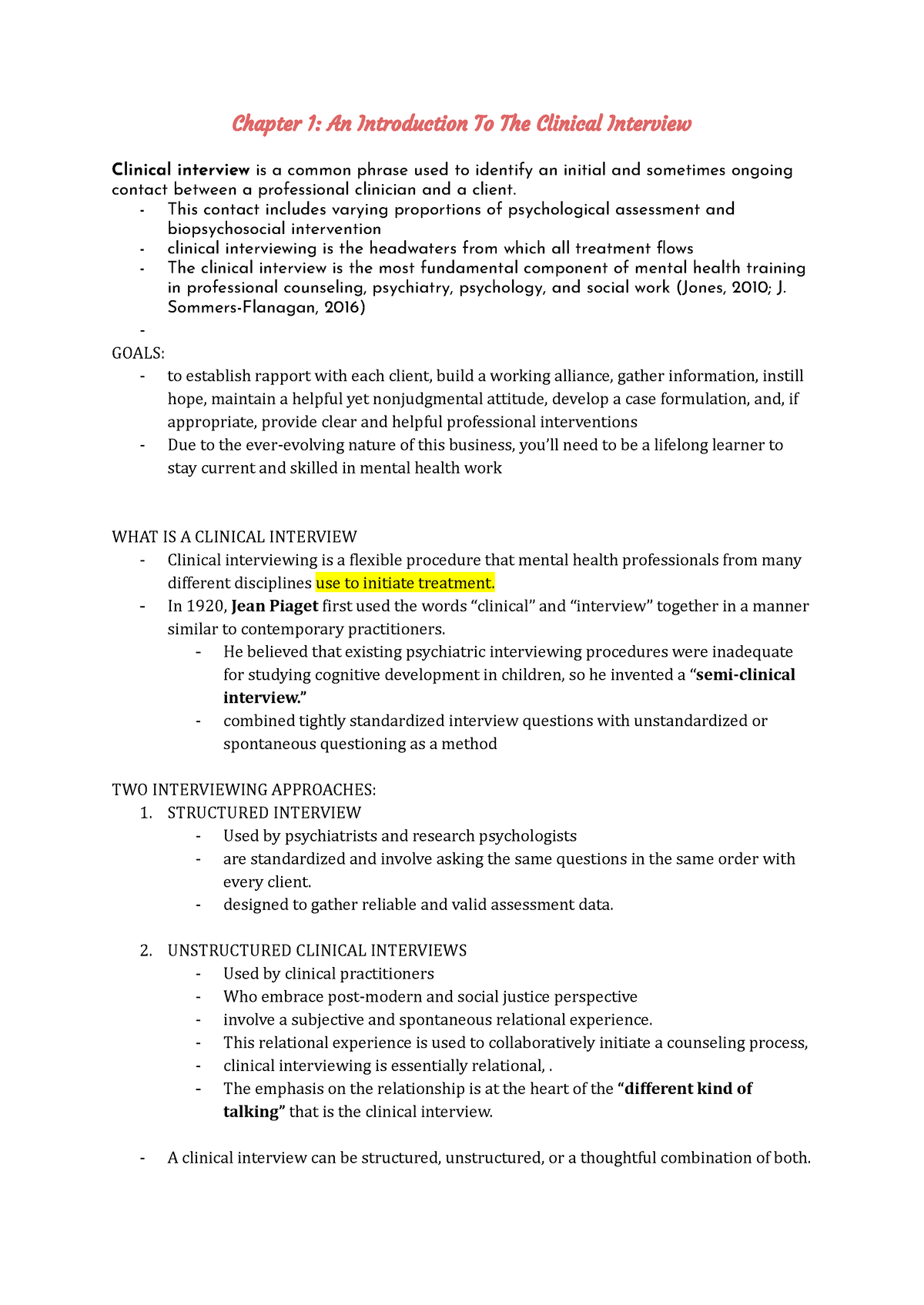 Chapter 1 AN Introduction TO THE Clinical Interview Chapter 1