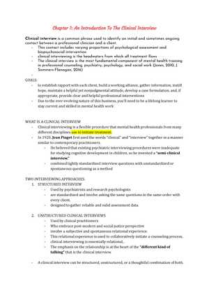 Chapter 1 AN Introduction TO THE Clinical Interview Chapter 1