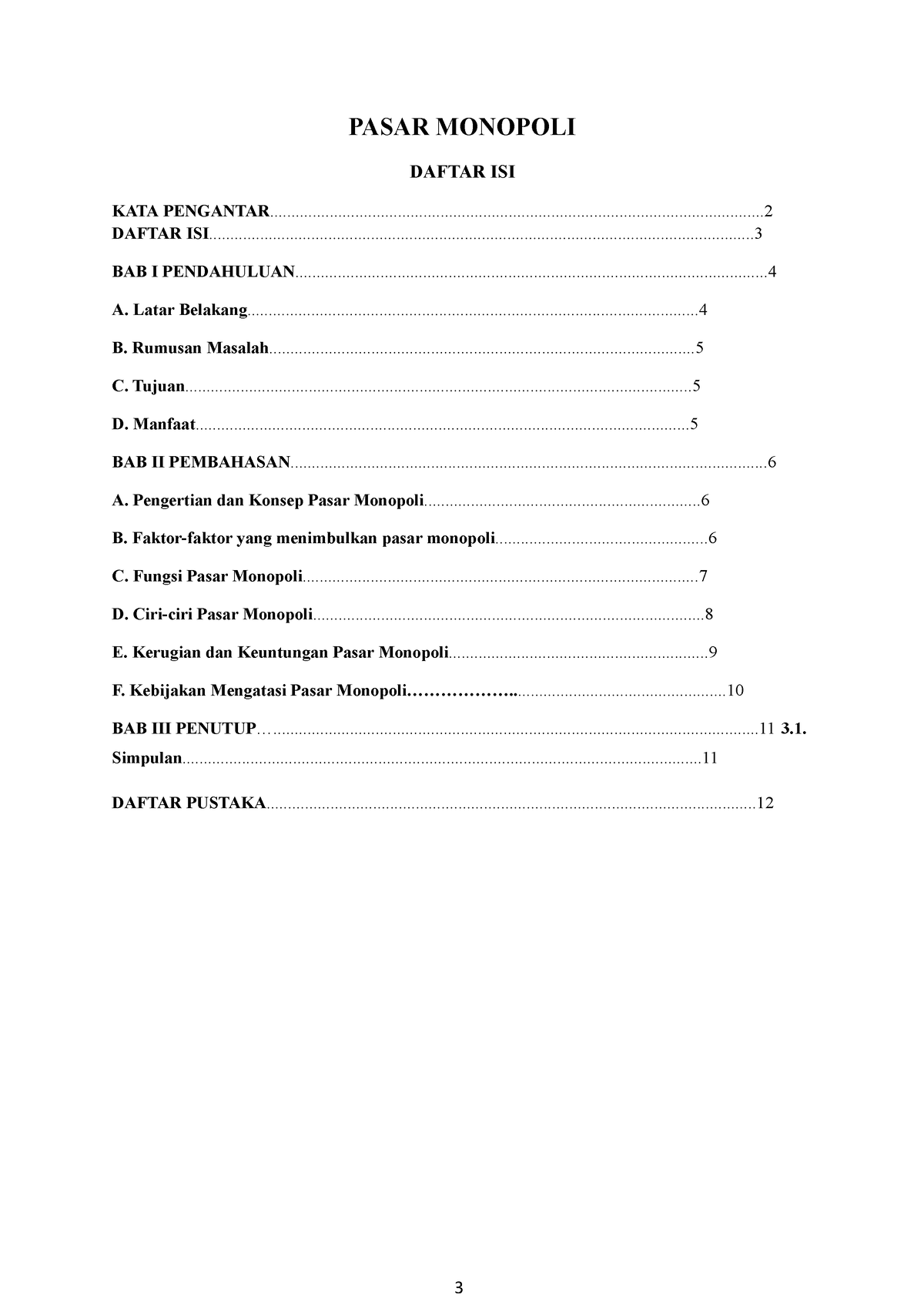 Pasar Monopoli - PASAR MONOPOLI DAFTAR ISI - Studocu