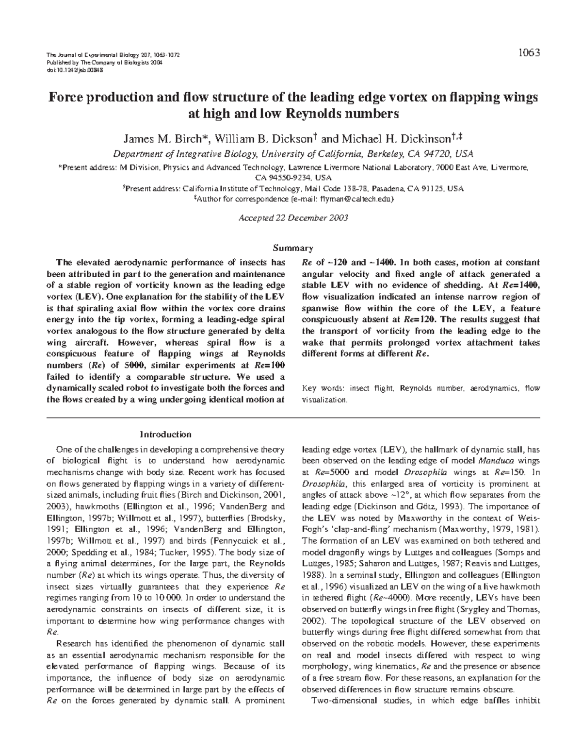 Force production and flow structure of the leading edge vortex on ...