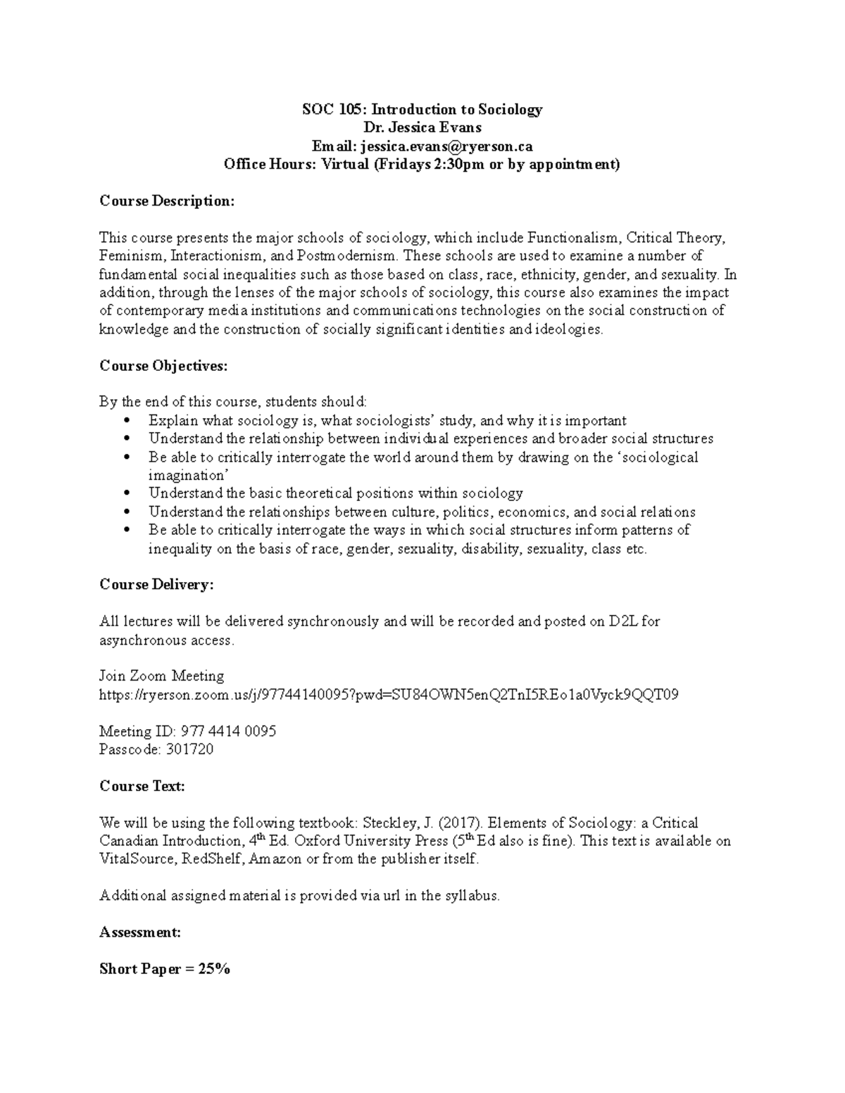 SOC105 Winter 2022 - SOC 105: Introduction to Sociology Dr. Jessica ...