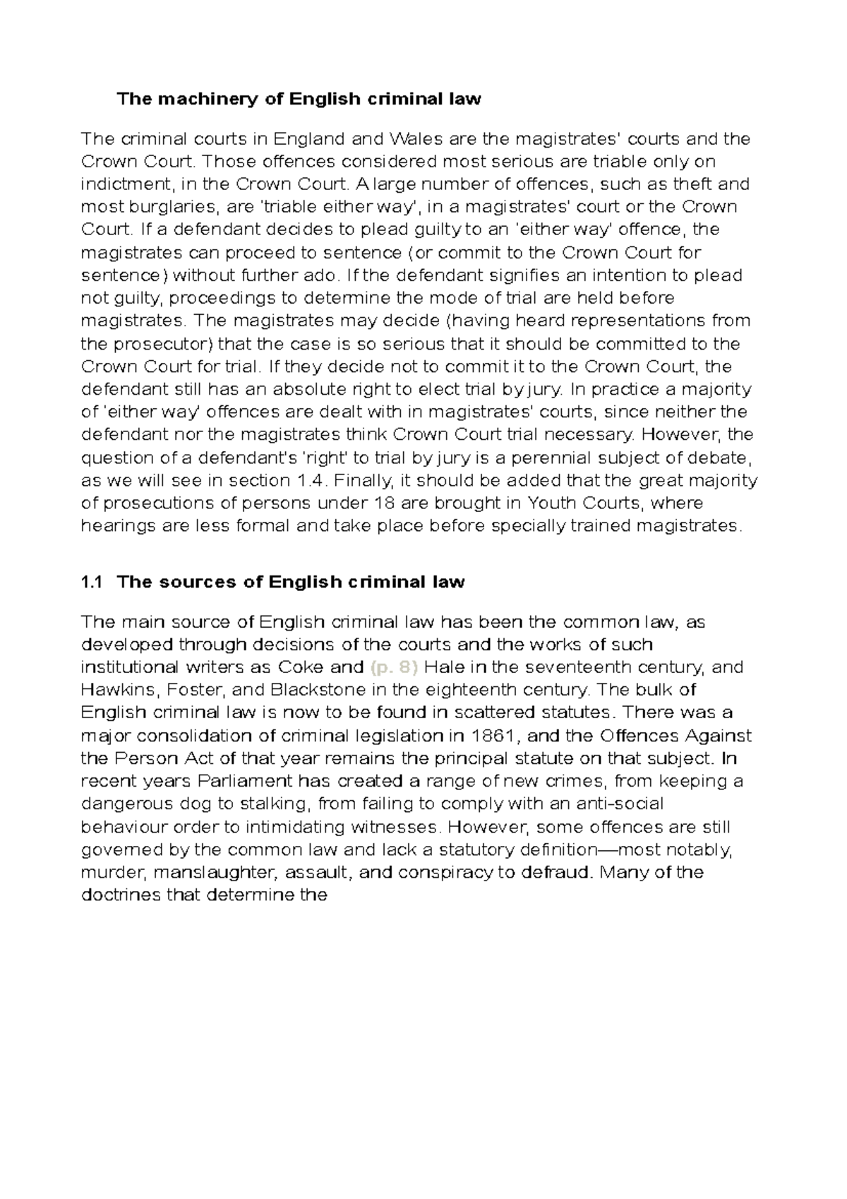 The machinery of English criminal law - Those offences considered most ...