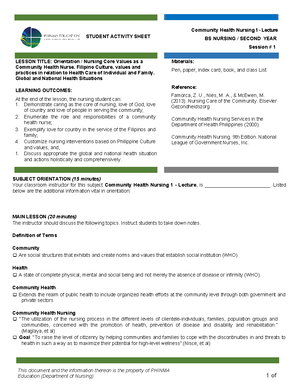 CHN SAS 7 - qwqwrewqe - COMMUNITY HEALTH NURSING STUDENT ACTIVITY SHEET ...