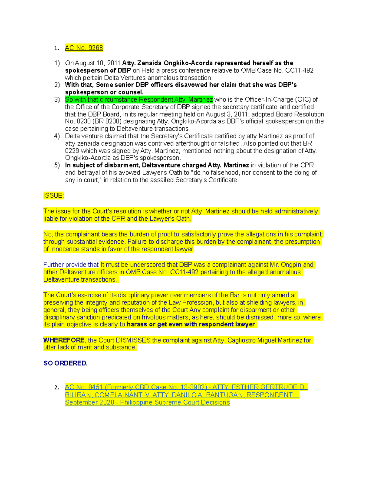 02-05-2021 Disbarment CASE Presentation CASE Digest - AC No. 9268 On ...