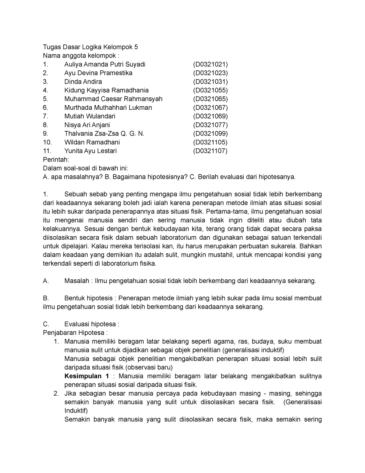 Tugas Dasar-Dasar Logika - Tugas Dasar Logika Kelompok 5 Nama Anggota ...