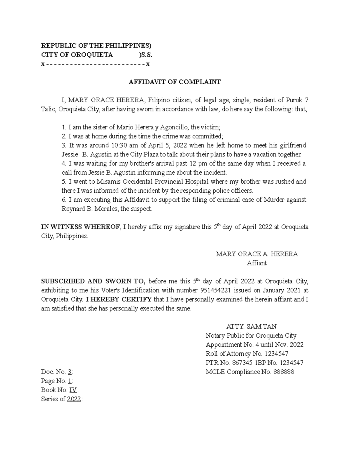 Legal- Forms - Goodluck! - REPUBLIC OF THE PHILIPPINES) CITY OF ...