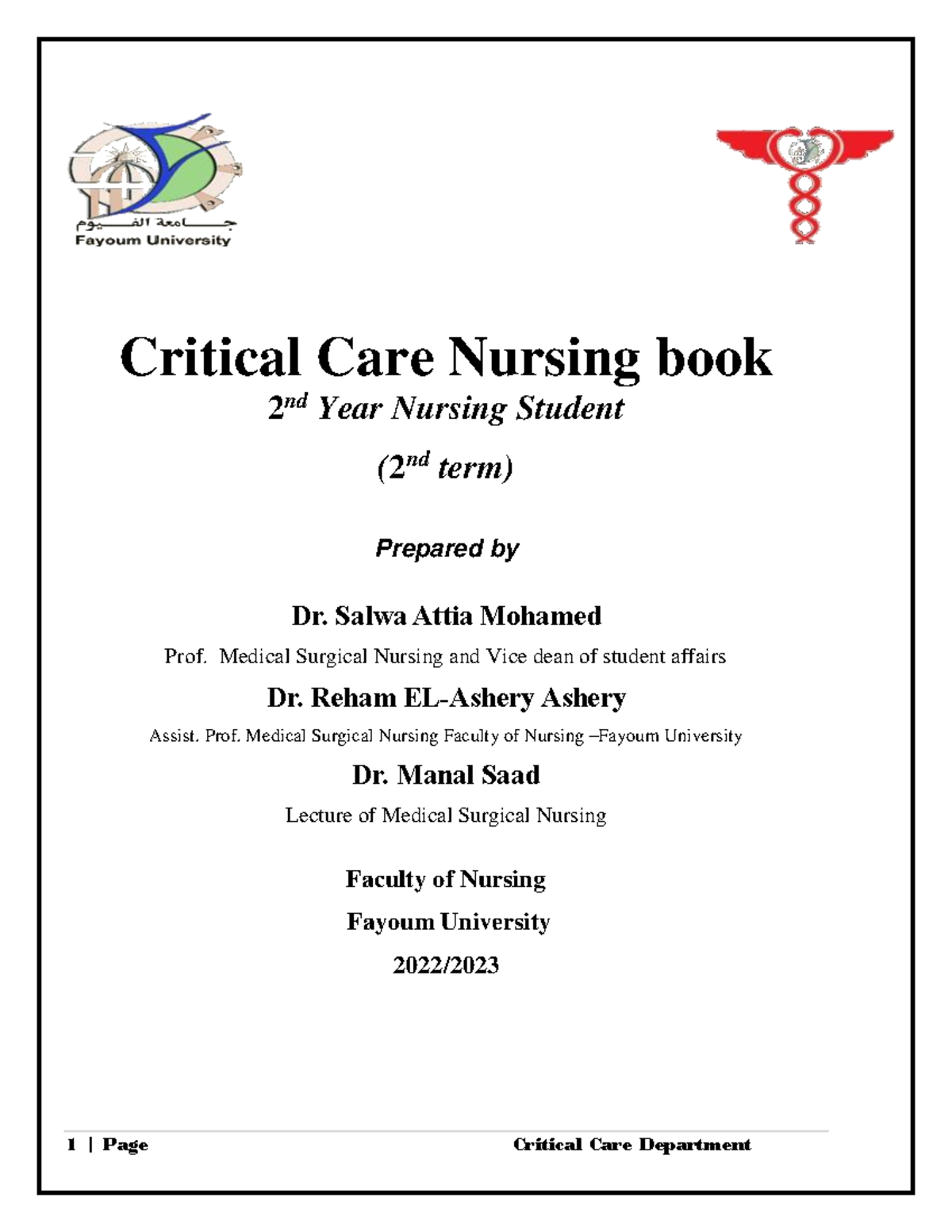 Critical Care Nursing book for 2nd year students Critical Care