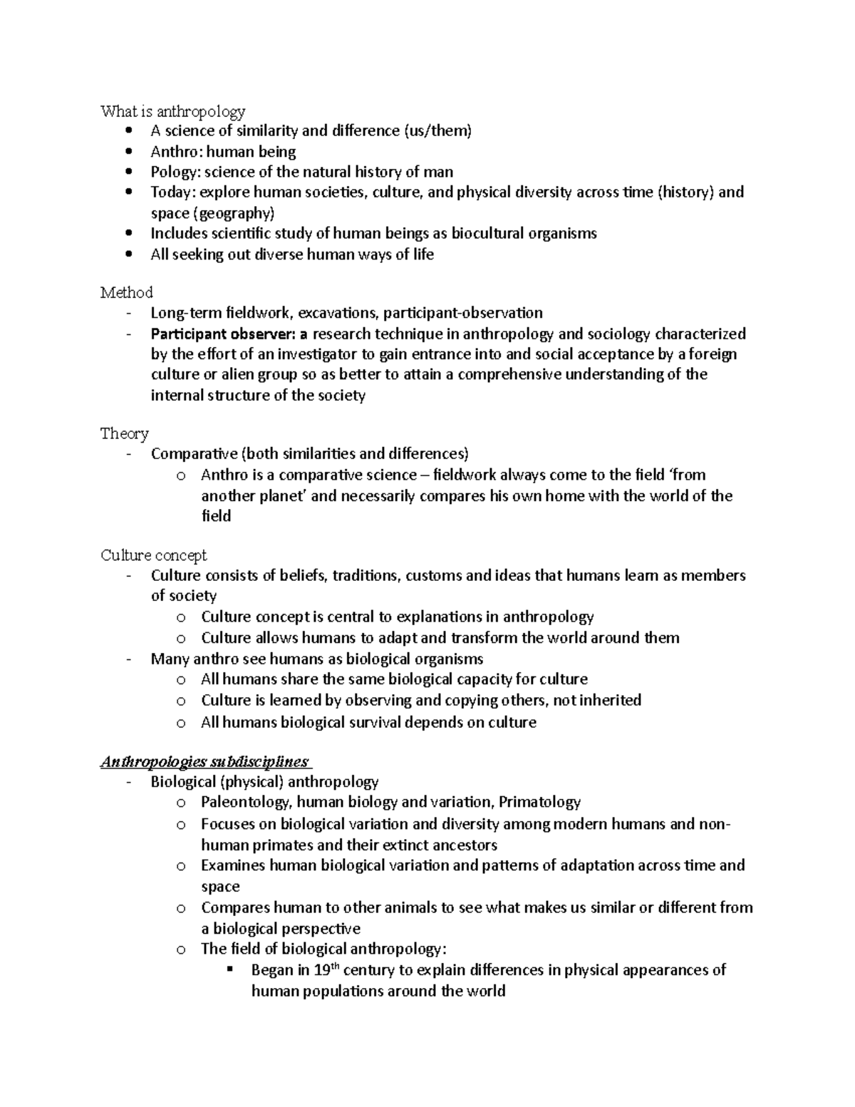 Anthrop WEEK 1 - Week 1 term notes - What is anthropology A science of ...